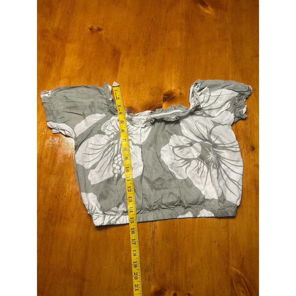 Salty Lemon Boho 2 Piece Set Sage Hibiscus Floral Crop Top Wide Leg Pants M NEW - Picture 5 of 16